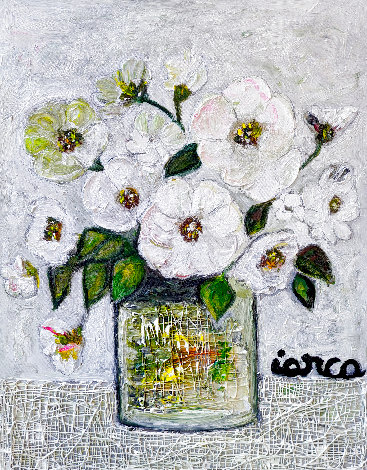 White Flowers 2023 28x22 Original Painting - Costel Iarca