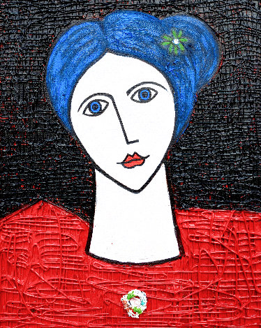 Young Girl in Red 2023 21x17 Original Painting - Costel Iarca