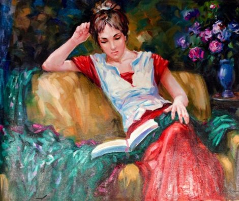 Girl Reading 30x24 Original Painting - Sergey Ignatenko