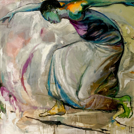 Dancer with Green Foot 48x48 - Huge Original Painting - Rachel Isadora