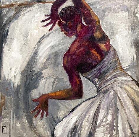 Dancer with White Dress 36x36 Original Painting - Rachel Isadora