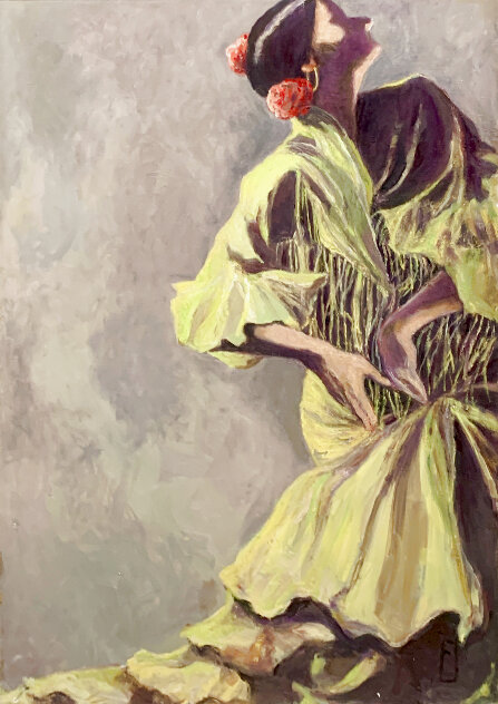 Flamenco Dancer with Two Flowers 50x32 - Huge - Music Original Painting by Rachel Isadora