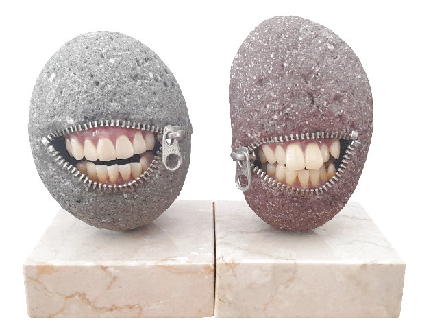 Laughing Stones Set of 2 Unique Stone Sculptures  6 in Sculpture by Hirotoshi ito