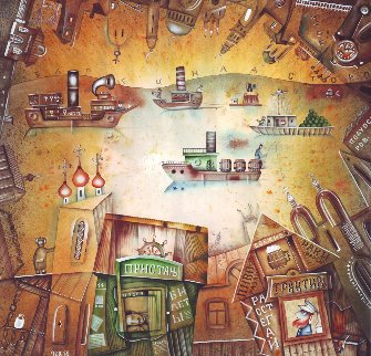 Volga Quay Watercolor 2008 19x19 Watercolor - Eugene Ivanov Volga Quay Watercolor 2008 19x19 Watercolor - Eugene Ivanov