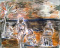 Bathers Suite of 4 Paintings 1982 33x58 Super Huge Original Painting by Jamali - 1 Bathers Suite of 4 Paintings 1982 33x58 Super Huge Original Painting by Jamali - 1