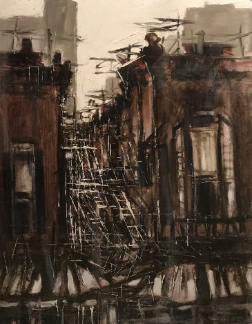 Untitled Cityscape 1960 42x36 - Huge Original Painting - James Groody