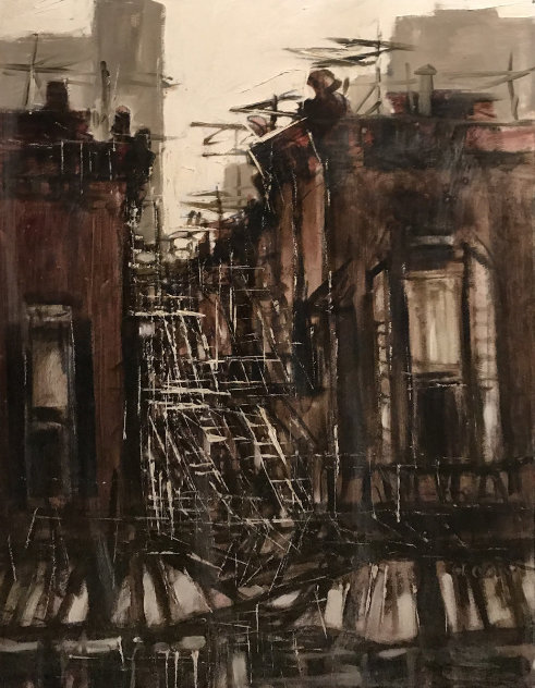 Untitled Cityscape 1960 42x36 - Huge Original Painting by James Groody