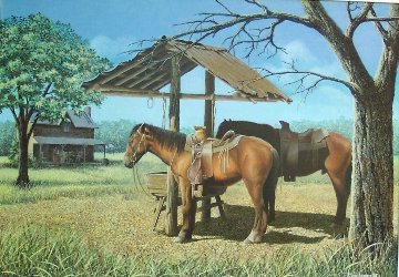 Sunday Visit 1985 20x28 Original Painting - James Lumbers Sunday Visit 1985 20x28 Original Painting - James Lumbers