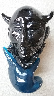 Untitled Sculpture of Blue Hand Holding Black Unique Head 1990 14 in Sculpture by Martin Janecky - 0 Untitled Sculpture of Blue Hand Holding Black Unique Head 1990 14 in Sculpture by Martin Janecky - 0