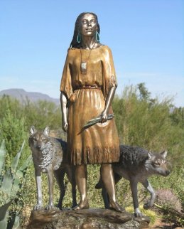 Daughter Who Walks With Wolves Bronze Sculpture 2008 32 in Sculpture - J. Anne Butler Daughter Who Walks With Wolves Bronze Sculpture 2008 32 in Sculpture - J. Anne Butler