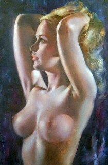 Nude 1970 34x19 Original Painting - Leo Jansen Nude 1970 34x19 Original Painting - Leo Jansen