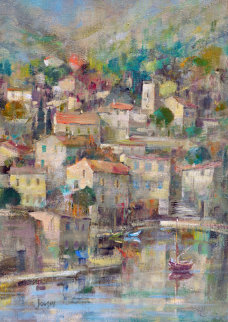 Port Sous La Montagne 1994 25x21 Original Painting - Daniel Jaugey Port Sous La Montagne 1994 25x21 Original Painting - Daniel Jaugey