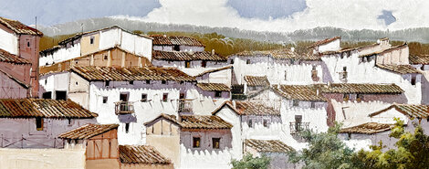 Rooftop Serenity II 2004 21x35 Oil on Canvas - Spain Original Painting - Jose Barbera