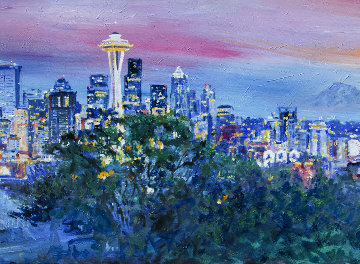 Seattle Sunset 2014 20x55 - Washington Original Painting - Jerry Blank