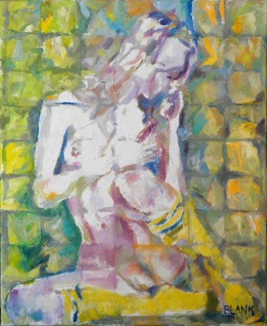 Nude in Yellow Stockings 2014  28x22 Original Painting - Jerry Blank