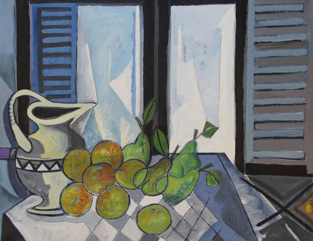 Interior Con Frutas 1989 45x37 Original Painting by Jesus Fuertes Interior Con Frutas 1989 45x37 Original Painting by Jesus Fuertes