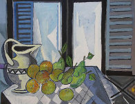Interior Con Frutas 1989 45x37 Original Painting by Jesus Fuertes - 0 Interior Con Frutas 1989 45x37 Original Painting by Jesus Fuertes - 0