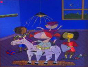 Children At Play 2000 70x48 Super Huge Original Painting - Jesus Fuertes Children At Play 2000 70x48 Super Huge Original Painting - Jesus Fuertes