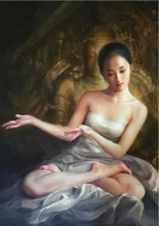 Temple Dancer Original 2004 24x24 Original Painting - Jia Lu Temple Dancer Original 2004 24x24 Original Painting - Jia Lu