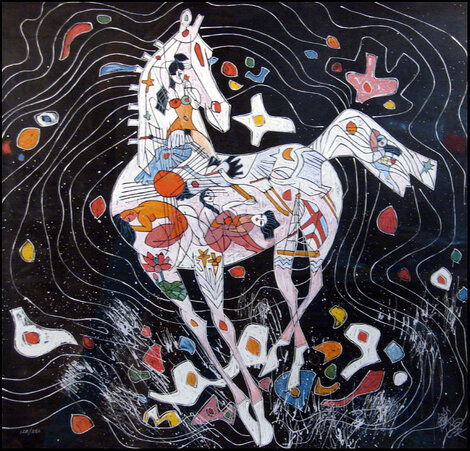 Little Horse I and II  1990 - Framed Set of 2 Serigraphs Limited Edition Print - Tie-Feng Jiang