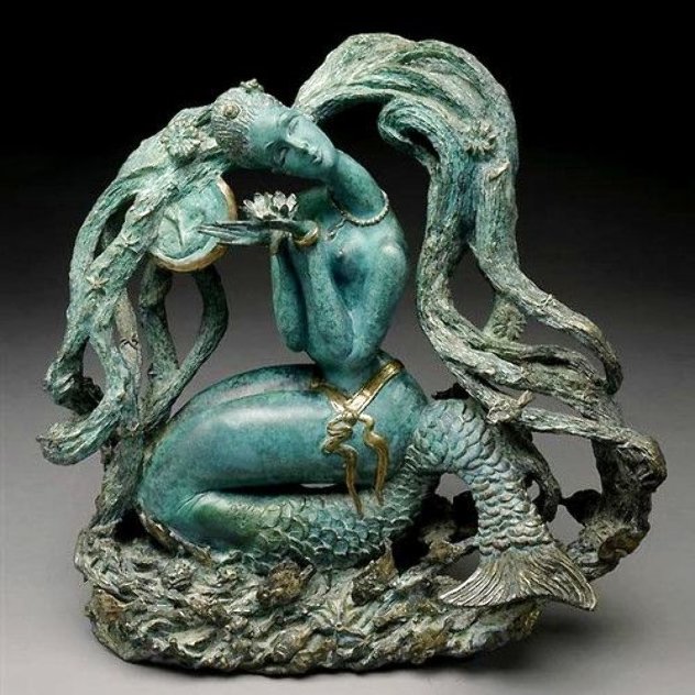 Mermaid Bronze Sculpture 1987 17 in Sculpture by Tie-Feng Jiang