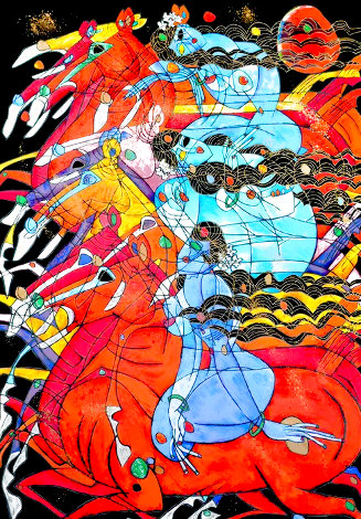 Running Horses 1988 77x57 - Huge Mura; Size Original Painting - Tie-Feng Jiang
