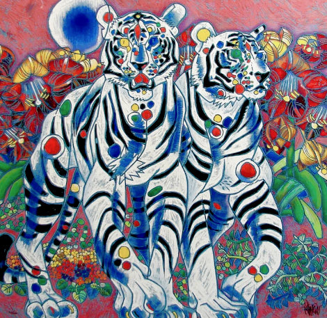 White Tigers 1996 Limited Edition Print - Tie-Feng Jiang