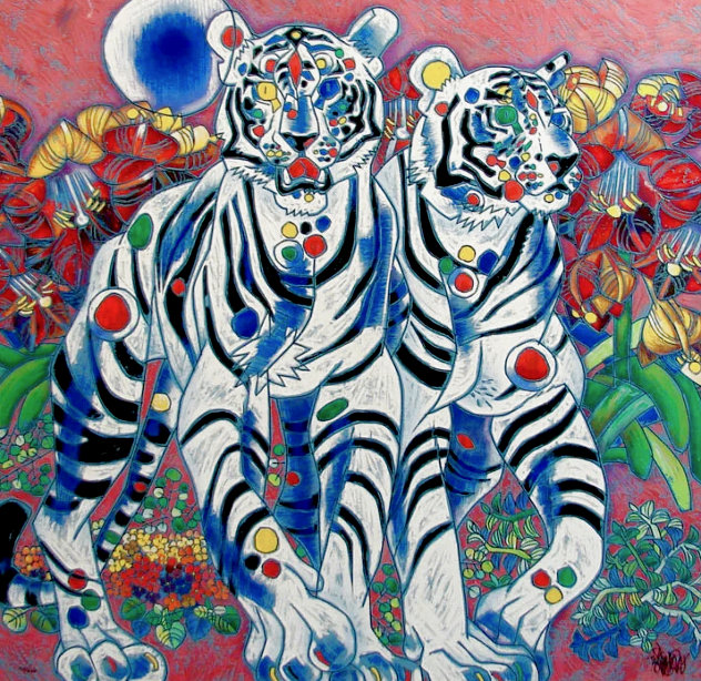 White Tigers 1996 Limited Edition Print by Tie-Feng Jiang