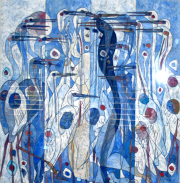 At the Stream Side 1990 41x41 Original Painting - Tie-Feng Jiang