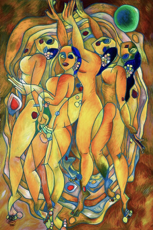Flowering Age 2000 Serigraph on Canvas - Huge 42x27 Limited Edition Print - Tie-Feng Jiang
