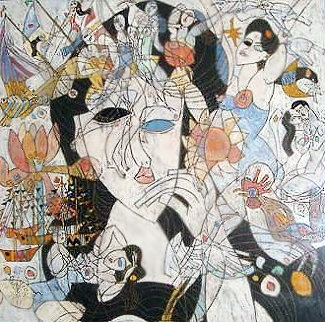 Sweet Dreams 36x36 Original Painting - Tie-Feng Jiang Sweet Dreams 36x36 Original Painting - Tie-Feng Jiang