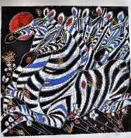 Imperial Zebras Embellished 1992 Limited Edition Print by Tie-Feng Jiang - 2 Imperial Zebras Embellished 1992 Limited Edition Print by Tie-Feng Jiang - 2