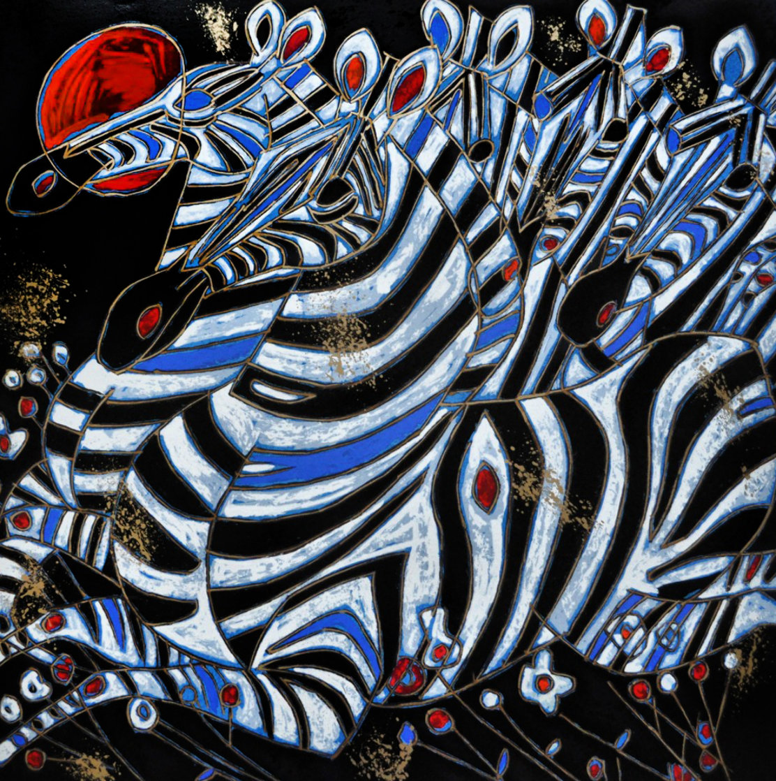 Imperial Zebras Embellished 1992 Limited Edition Print by Tie-Feng Jiang Imperial Zebras Embellished 1992 Limited Edition Print by Tie-Feng Jiang