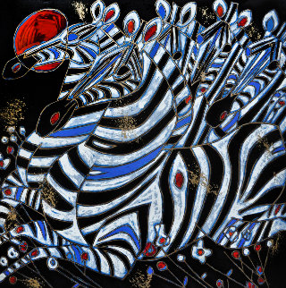 Imperial Zebras Embellished 1992 Limited Edition Print - Tie-Feng Jiang Imperial Zebras Embellished 1992 Limited Edition Print - Tie-Feng Jiang