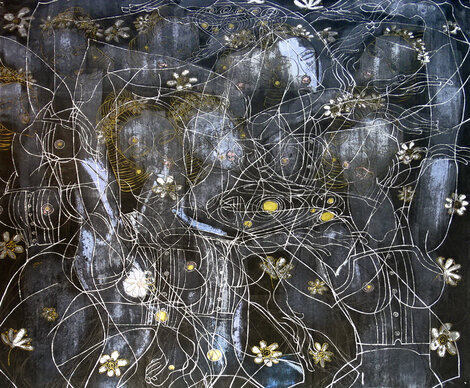 Untitled Chinese Abstract Painting 1980 45x45 Huge Original Painting - Tie-Feng Jiang