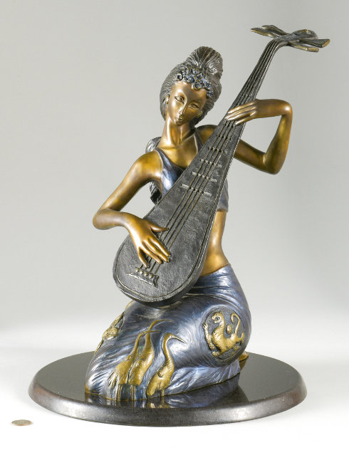 Melody Pipa Bronze Sculpture 1989 19 in Sculpture by Tie-Feng Jiang