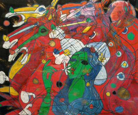 Riders Symphony 1991 42x47 - Huge Painting Original Painting - Tie-Feng Jiang