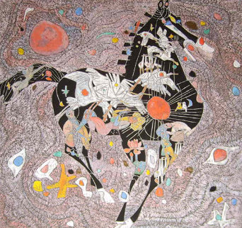 Black Horse 1988 40x40 Huge Original Painting - Tie-Feng Jiang Black Horse 1988 40x40 Huge Original Painting - Tie-Feng Jiang
