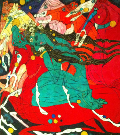 Emerald Lady Tapestry 1991 65x65  Huge Tapestry - Tie-Feng Jiang