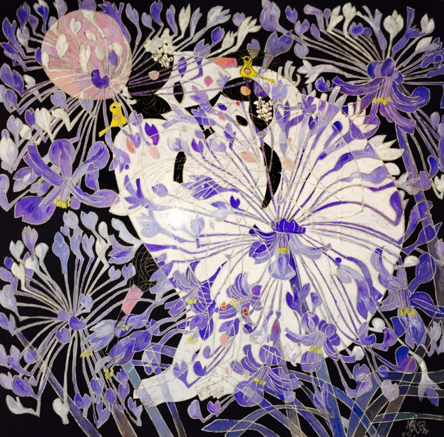 Blue Daisies 1988 53x53 Huge Painting Original Painting by Tie-Feng Jiang
