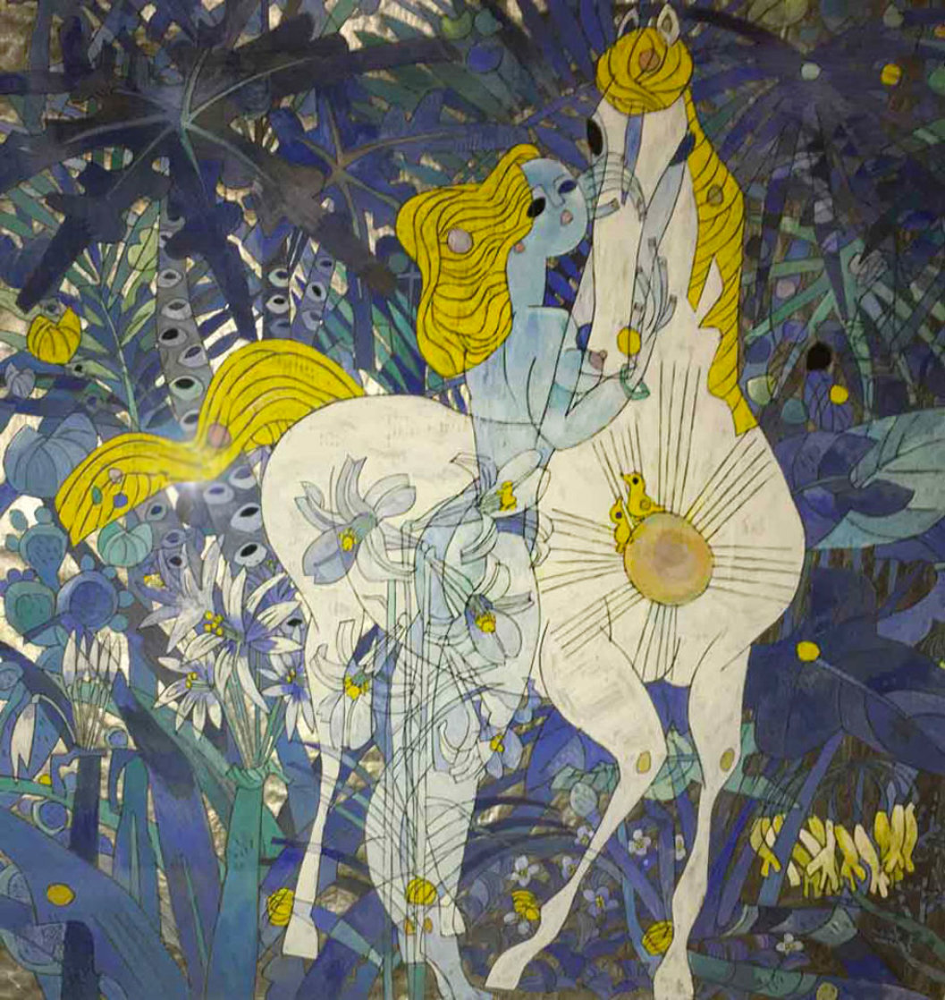 In the Remote Jungle 1989 53x53 Super Huge Original Painting by Tie-Feng Jiang In the Remote Jungle 1989 53x53 Super Huge Original Painting by Tie-Feng Jiang