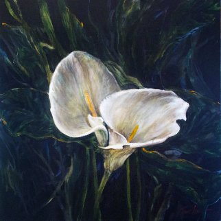 Untitled Cala Lillies 2015 24x24 Original Painting - Joseph Kinnebrew Untitled Cala Lillies 2015 24x24 Original Painting - Joseph Kinnebrew