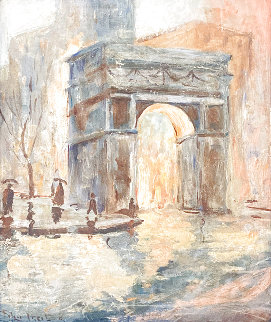 Untitled (Washington Arch) 1950 13x9 NYC Original Painting - Johann Berthelsen Untitled (Washington Arch) 1950 13x9 NYC Original Painting - Johann Berthelsen