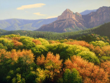 Fall Trees And Mountains 1992 22x26 Original Painting - John Cogan Fall Trees And Mountains 1992 22x26 Original Painting - John Cogan