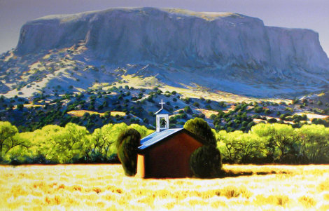 Chapel, Black Mesa 2006 47x69 Original Painting - Roger Hayden Johnson