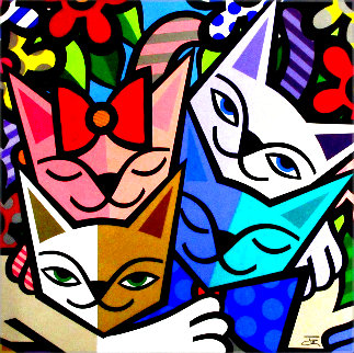 Cats and Flowers 56x56 Original Painting - Jozza Cats and Flowers 56x56 Original Painting - Jozza