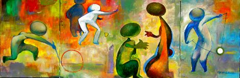 Playground Triptych 24x72 - Huge - Mural Size Original Painting - Ju Hong Chen
