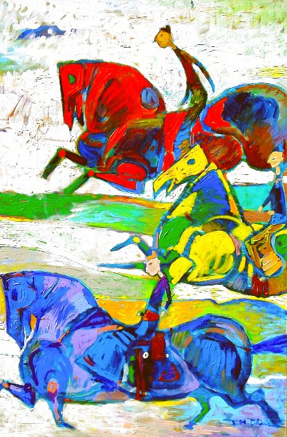 Three Horsemen 2012 36x24 Original Painting by Ju Hong Chen