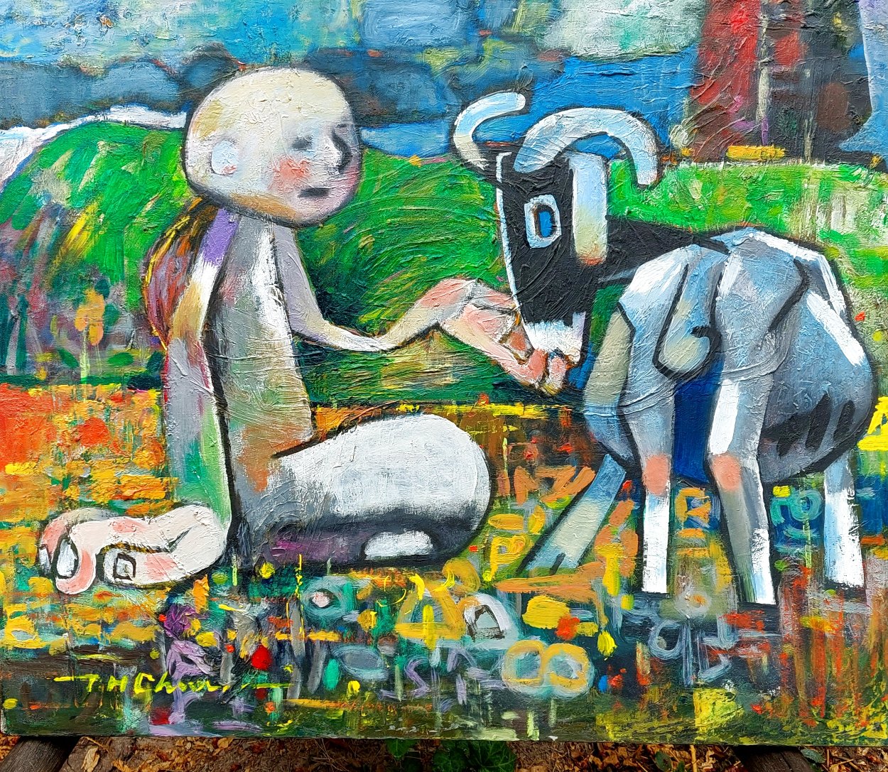 My Little Goat 2009 18x24 Original Painting by Ju Hong Chen