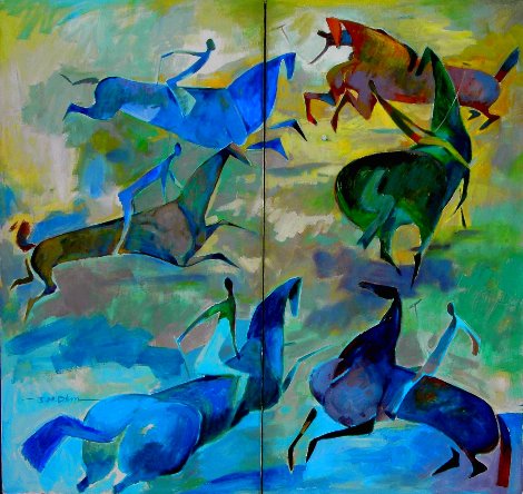 Polo Diptych 2004 48x48 - Huge Original Painting - Ju Hong Chen